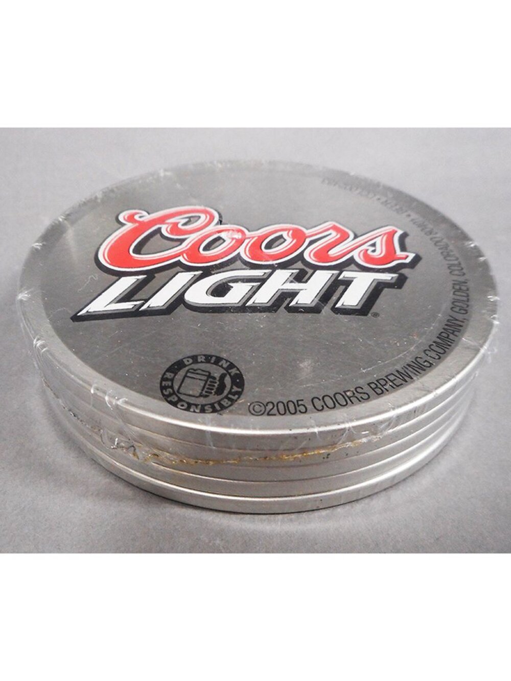 Set of 5 Genuine COORS LIGHT Coasters w/ sSteel & Cork - New - Golden, Colorado
